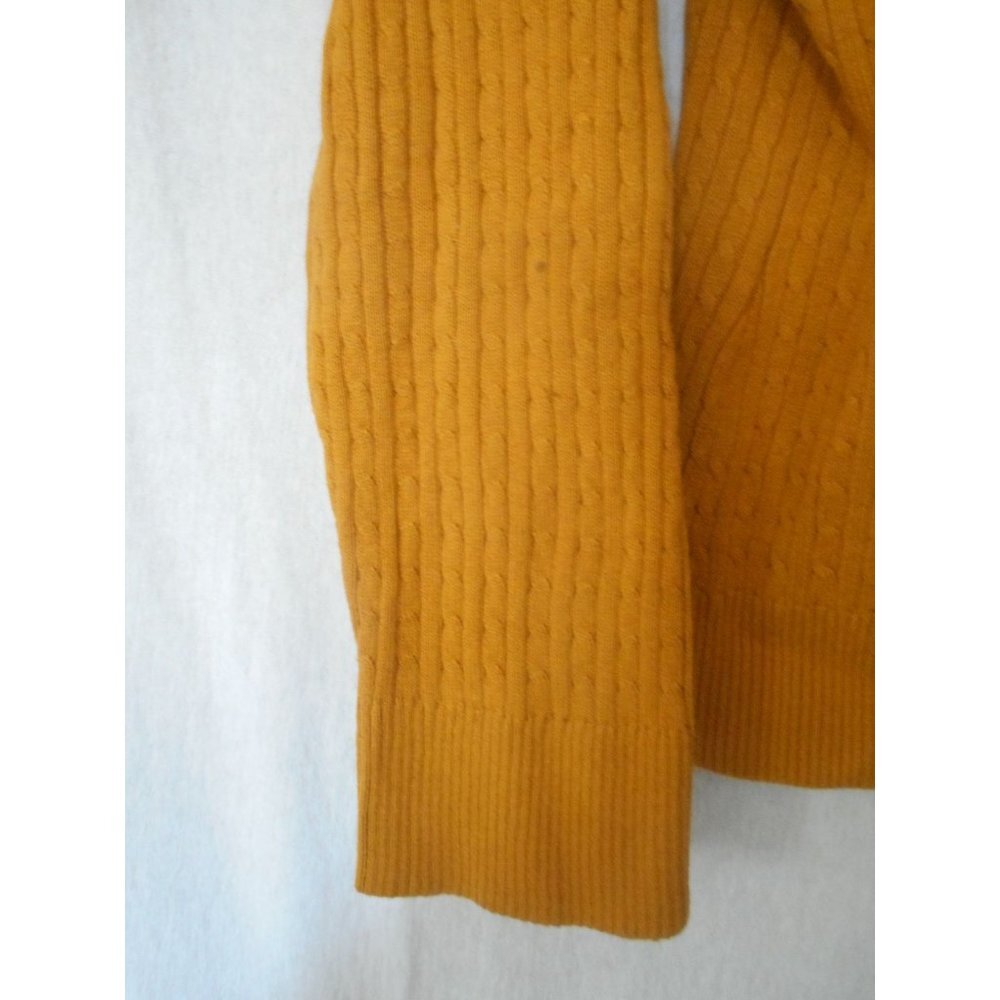 Vintage V Neck Fall Brown Yellow Sweater Sz M 100% cotton cable knit - Picture 3 of 5